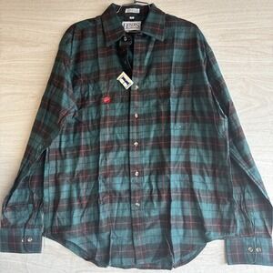 Honors men's green & black plaid cotton flannel shirt w/red accents Sz Lg